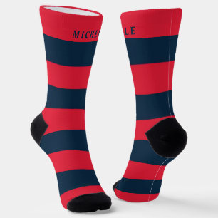 Chaussette Marine Bleu Rouge rayé Pour Nom Personnalisé