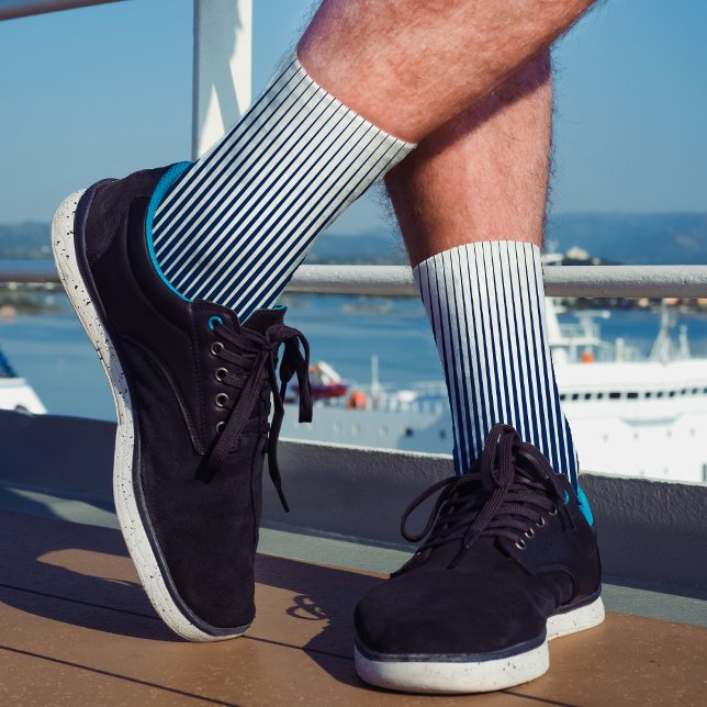 Chaussette Marine rayée Bleu et blanc Motif Abstrait moderne (Créateur téléchargé)