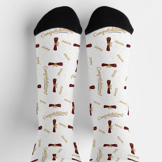 Chaussette Maroon Félicitations Diplôme Classe Année Grad (Haut)