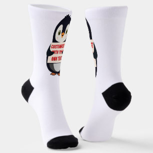 Chaussette Mascotte manchot tenant un panneau pour un texte p