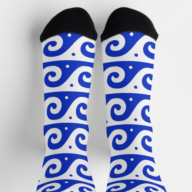 Chaussette Méandre grec, motif de vague méditerranéen, bleu (Haut)