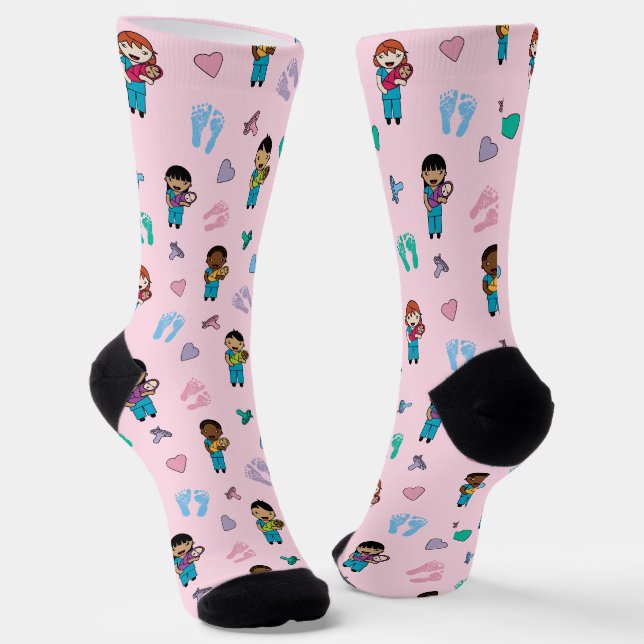 Chaussette Médecins mignons et infirmières avec nouveau-nés (Angulaire)