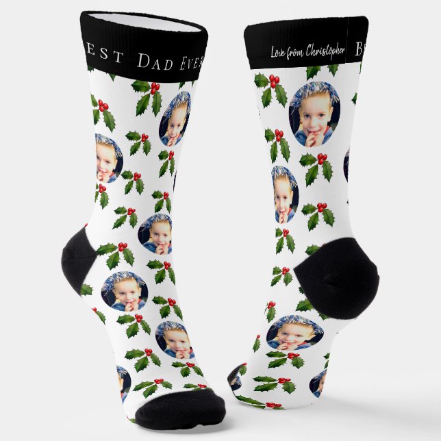 Chaussette Meilleur papa Ever Enfants Photo Holly Berry Noël (Angulaire)