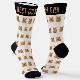 Chaussette Meilleure Maman de Chat Photo de Tête Motif Ivoire