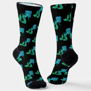 Chaussette Mermaid bleu vert ombre motif noir