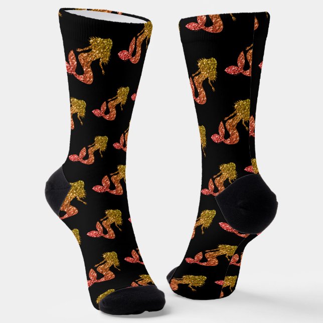 Chaussette Mermaid jaune rouge ombre motif noir (Angulaire)
