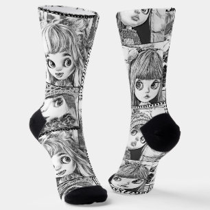 Chaussette Mes poupées patchwork noir et blanc préférées