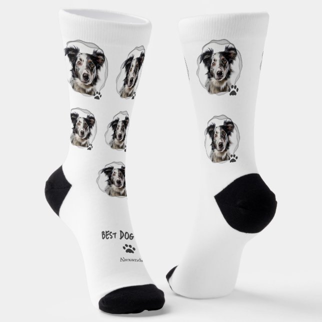 Chaussette Mete Best Dog Papa Empreinte de patte photo (Angulaire)