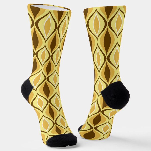 Chaussette Mi-siècle Motif diamant moutarde or et Brown (Angulaire)