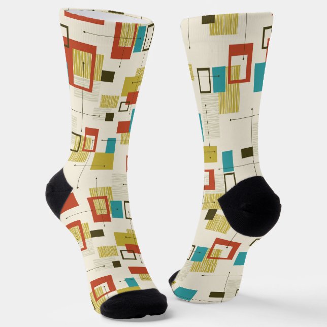 Chaussette Mid-Century modern colorful geometric pattern (Angulaire)