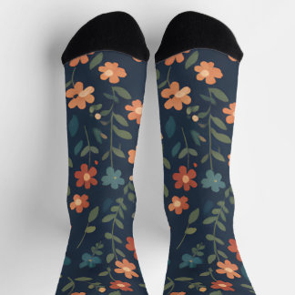 Chaussette Midnight Meadow Orange Daisy Pattern