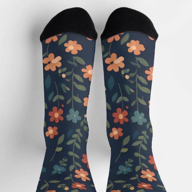 Chaussette Midnight Meadow Orange Daisy Pattern (Haut)