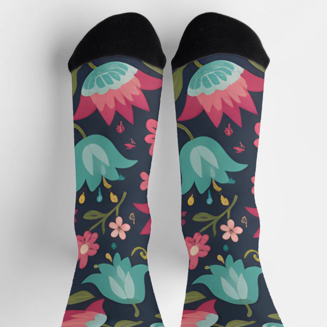 Chaussette Midnight Tulip & Teal Blossom (Haut)