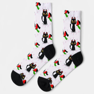Chaussette mignon chat noir tient drapeau de la Palestine