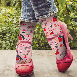 Chaussette mignon chat rétro motif rose nom personnalisé Noël