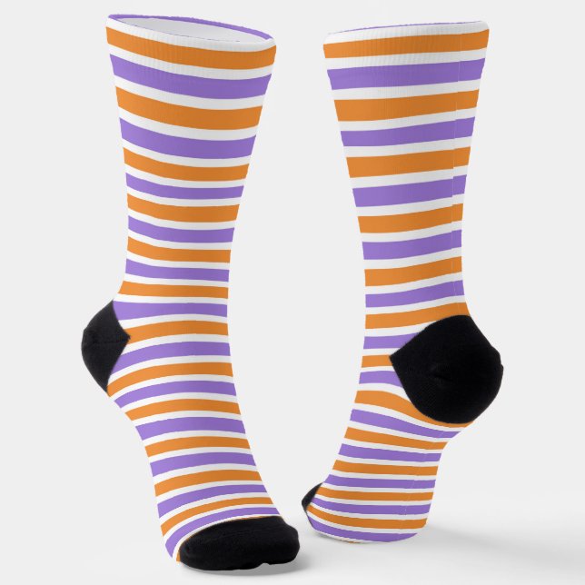 Chaussette mignon violet orange blanc rayé motif (Angulaire)