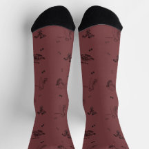 Minimalist Dino Crew Socks for Adults - Burgundy