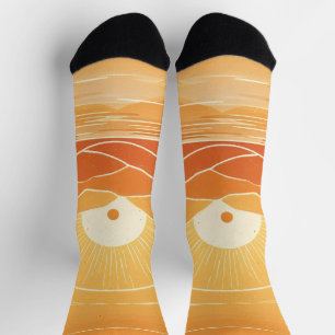 Chaussette Minimaliste Zen Montagne Océan Rétro Coucher de so