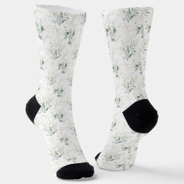 Chaussette Mint Green Pastel Floral Greenery Motif (Angulaire)