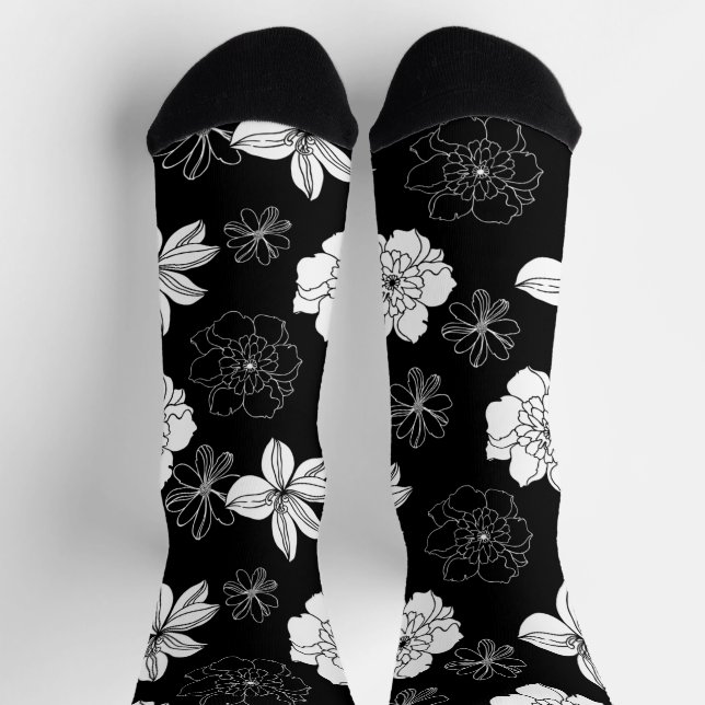 Chaussette Modèle floral blanc et bleu violet (Haut)