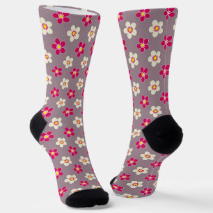 Chaussette Modèle floral de pourpre et de fleurs blanches sur