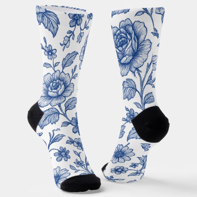 Chaussette Modèle Floral Royal Bleu Rose (Angulaire)