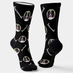 Chaussette Modèle photo Personnalisé Arrondi Avec Nom En Noir