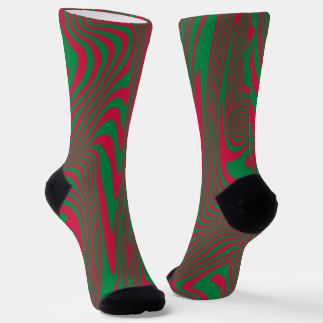 Chaussette Modern Art Op-Art MCM Green Red Christmas (Angulaire)