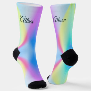 Chaussette Moderne arc-en-ciel pastel iridescent coloré