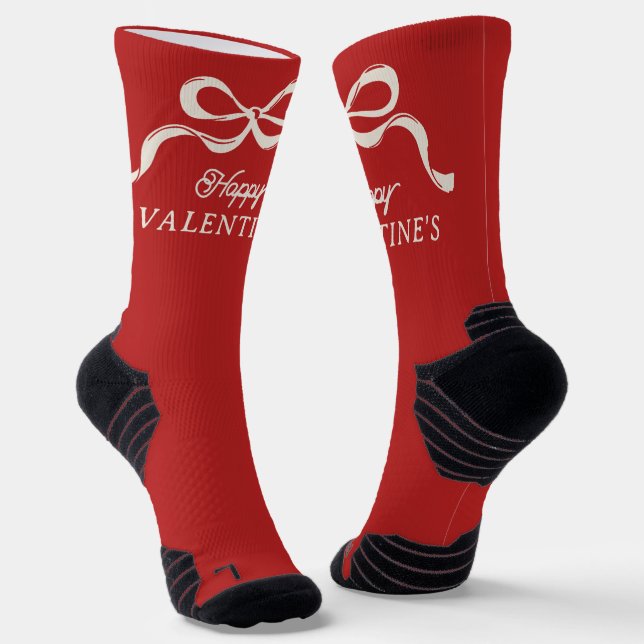 Chaussette Moderne HAPPY VALENTINES Bows Retro Rouge UNISEX (Angulaire)