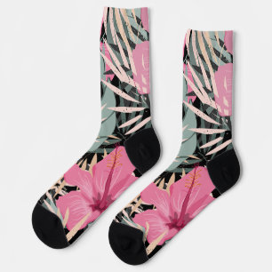 Chaussette Moderne rétro sans couture motif Tropical noir ros