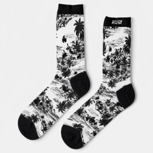 Chaussette Moderne Tropical Hawaiian Island Nom noir et blanc