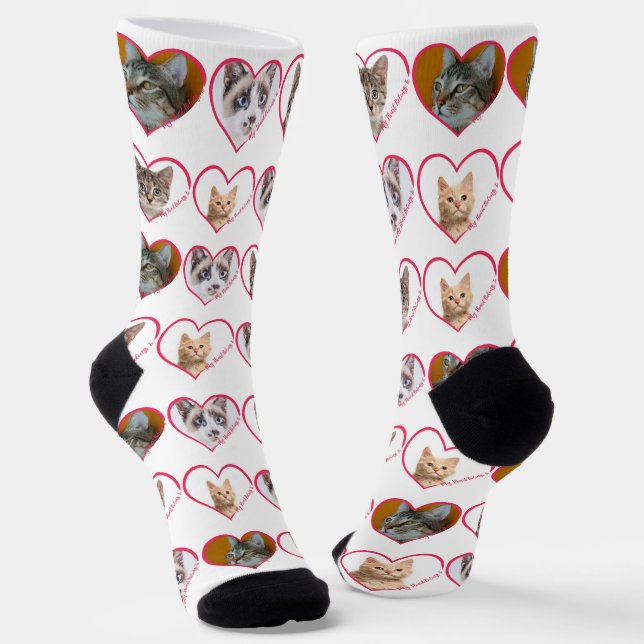 Chaussette Mon Coeur Appartient À Personnalisée Photo 4 Chat, (Angulaire)