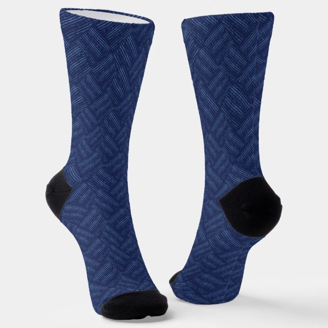 Chaussette Monochrome blue textured herringbone pattern. (Angulaire)