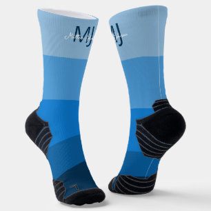 CHAUSSETTE MONOGRAM INITIALES NOM BLUE GRADIENT LINE MOTIF