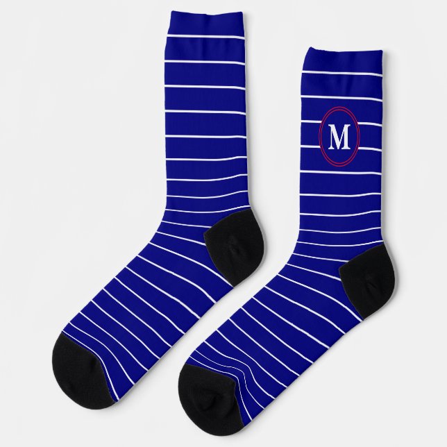 Chaussette Monogramme à rayures bleues et blanches de la mari (Gauche)