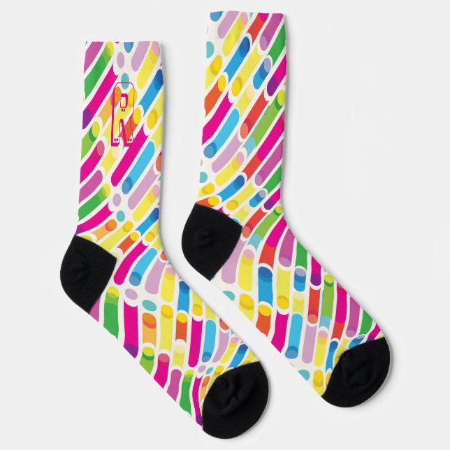 Chaussette Monogramme Arc-en-ciel lignes diagonales Motif Pop (Droite)