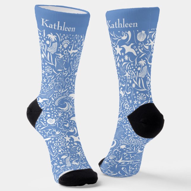Chaussette Monogramme bleu Ajouter Votre Nom Ocean Motif (Angulaire)