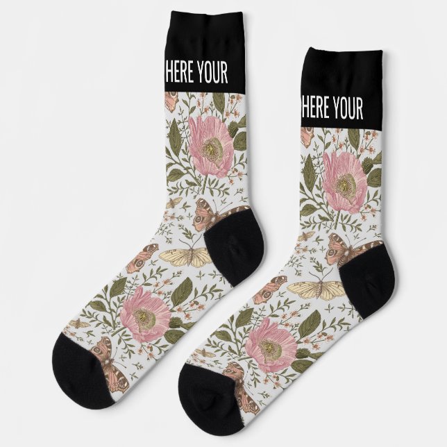 Chaussette Monogramme botanique Fleur sauvage moderne et tend (Gauche)