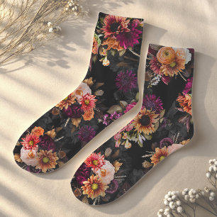 Chaussette Monogramme floral élégant fuchsia orange