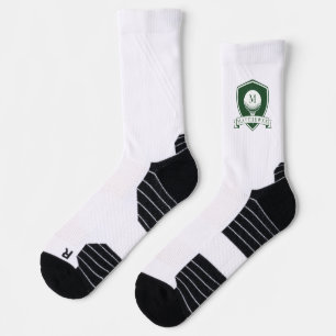 Chaussette Monogramme Initial Nom Moderne Vert Foncé et Blanc