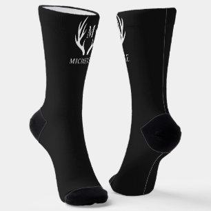 Chaussette Monogramme personnalisé avec Antler Cerf Blanc Noi