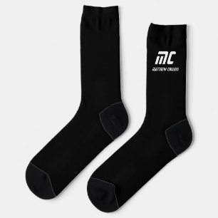 Chaussette Monogramme personnalisé noir et blanc moderne