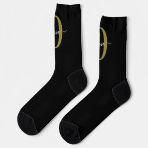 Chaussette Monogramme personnalisé Nom du script Black White