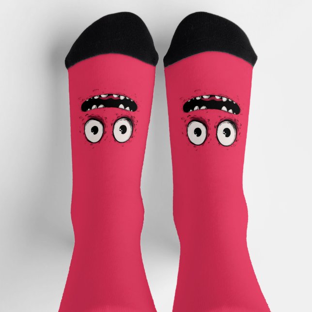 Chaussette Monstre rose dentifrice - Design de visage de dess (Haut)