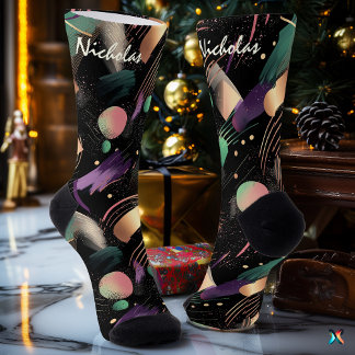 Chaussette Moody Automne Abstrait dans Plum et Forest Green