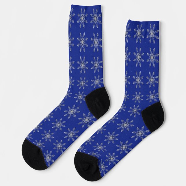 Chaussette Mosaic argent étoiles indigo décoration géométriqu (Gauche)