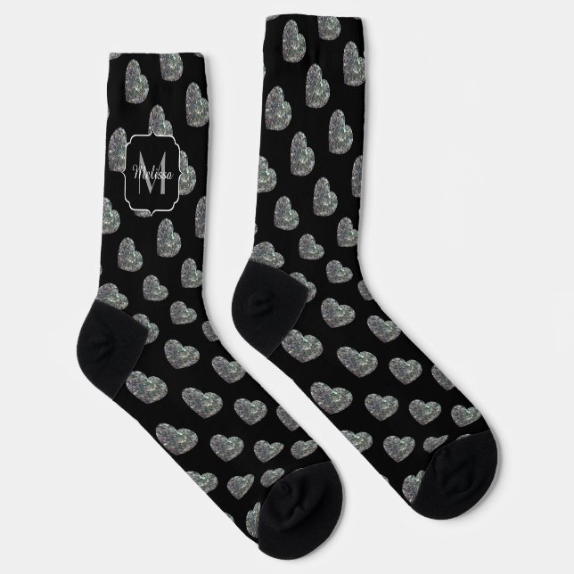 Chaussette Mosaïque argentée parties scintillant Coeur Monogr (Droite)