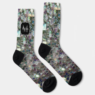 Chaussette Mosaïque argentée scintillante faux éclat Monogram