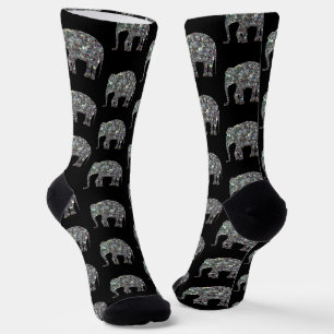 Chaussette Mosaïque argentée scintillante motif Éléphant